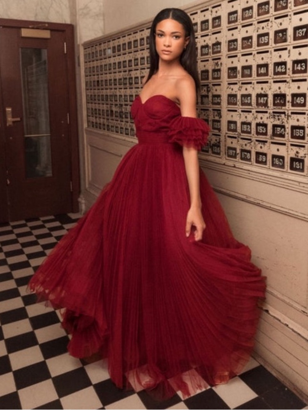 MAC DUGGAL Off The Shoulder Tulle A Line Gown
